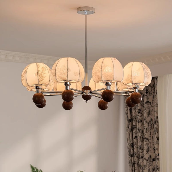 French medieval living room chandelier Nanyang wind master bedroom chandelier retro walnut fabric study dining room light