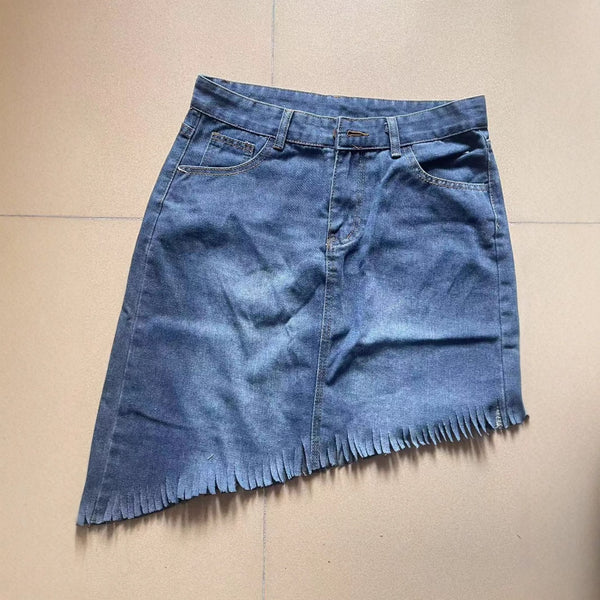 Europe, America,    independent station feet irregular fringed women's denim skirt