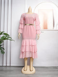 Aliexpress  women's professional office skirt fashion african hot diamond pleated waist plus sizedress