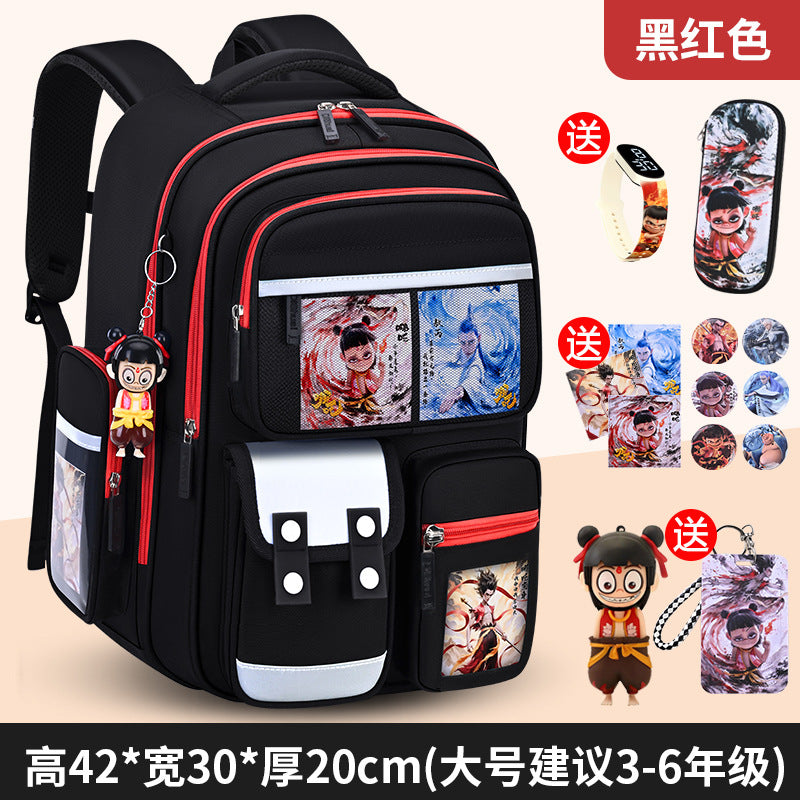 Nezha boy's schoolbag - lightweight, spine-protecting backpack for elementary school students (grades 1-6), suitable for boys and girls