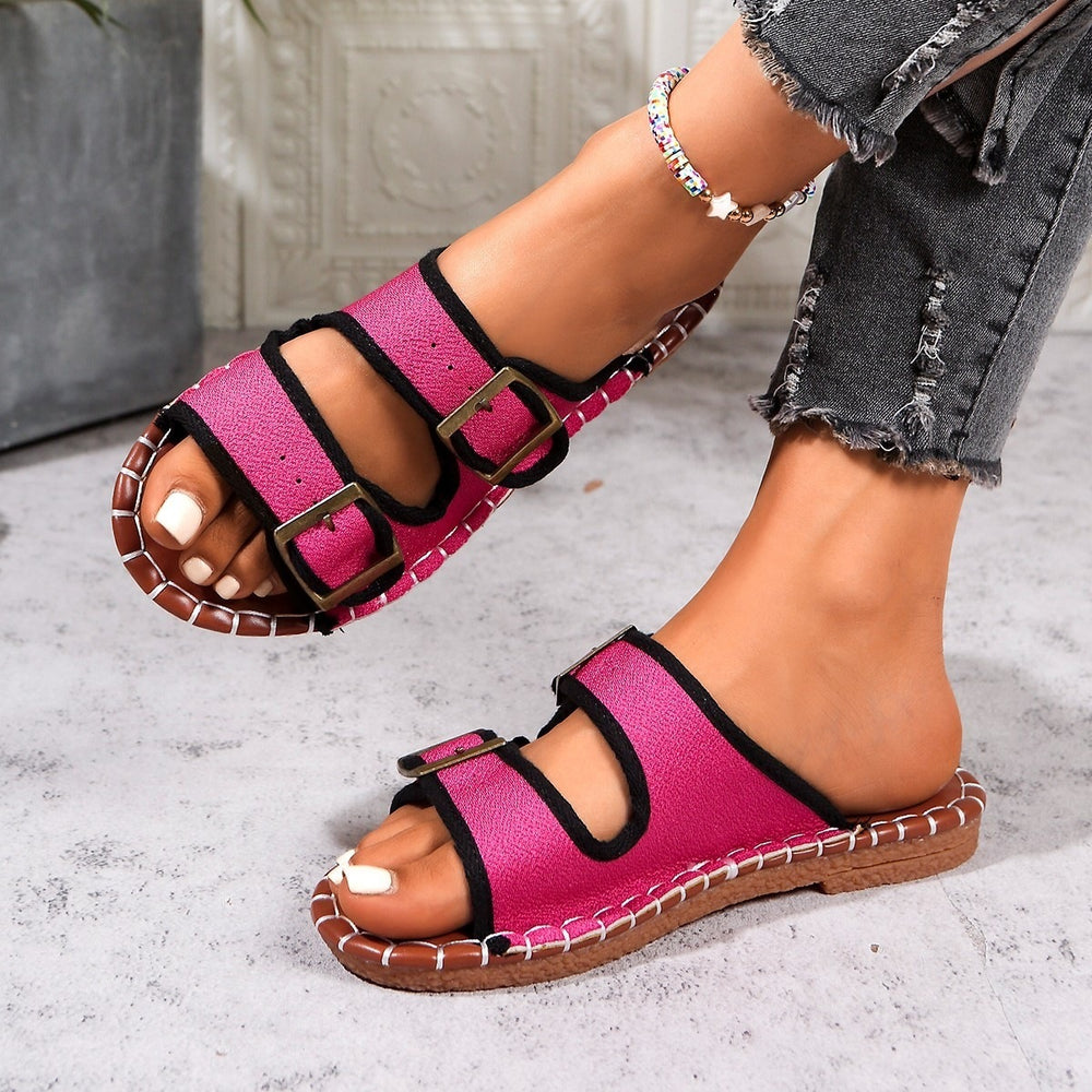 Women's new summer plus size bohemian metal buckle flat sandals & slippers for cross-border e-commerce