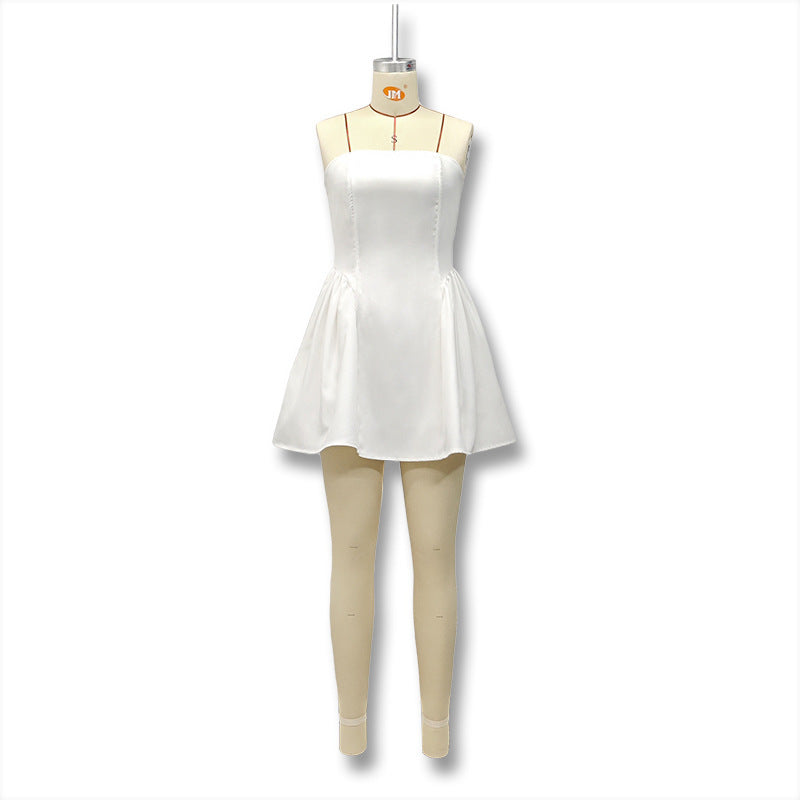 fashion wholesale elegant solid color bandeau waist-cinching short slim-fit flared dress for women (suitable for europe and the us)