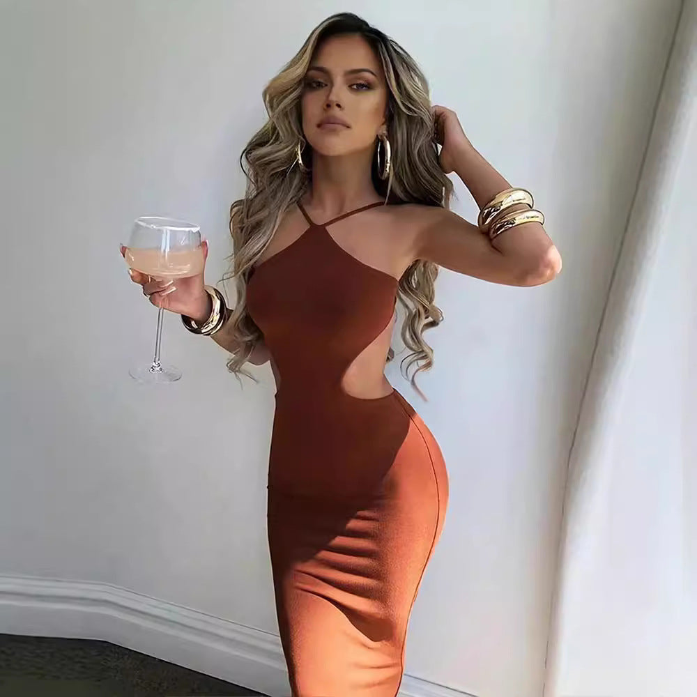 Amazon cross-border e-commerce spring/summer new women's sexy backless strappy halter bodycon slim-fit elegant dress