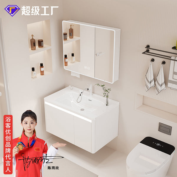 Taiwan controlled launching bathroom cabinet ceramic integrated basin toilet drawer induction bathroom cabinet combination washbasin honeycomb aluminum