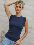 fashionnew arrival women's silm sleeveless round neck knitting ribbed pure colortopsfashionsexy hot girl vest