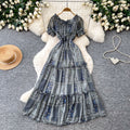 French chic red floral print dress - women's summer korean style ruffle hem a-line maxi dress - slimming and elegant