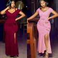 e-commerce: plus-size women's sexy, figure-flattering, slit evening gown with a fishtail train, suitable for , , and the african market