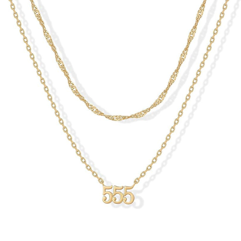 New arrival cross-border fashion easiest for match digital luxury necklace 14k gold-plated angel digital pendant women's layered necklace