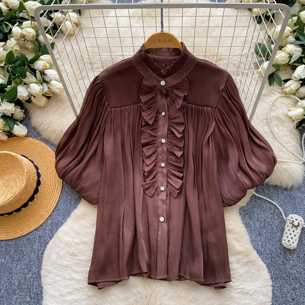French chic lantern sleeve ruffle blouse - women's summer top: soft, breathable, high-end design, perfect for work