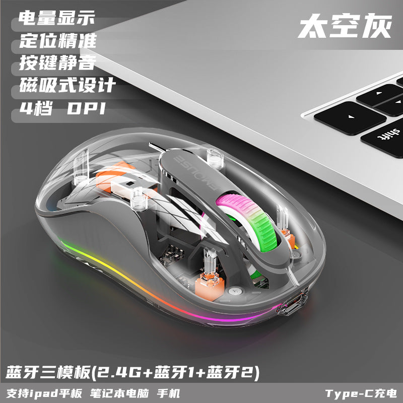 New m333 wireless bluetooth transparent mouse - rechargeable, with colorful breathing light, for tablets, laptops, and office use