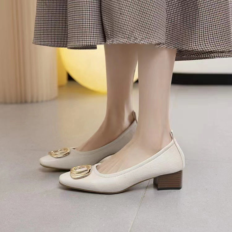 Chunky heel loafers for women - new spring/autumn 2024 collection - slip-on, low-cut, pointed-toe, soft sole, plus size women's shoes