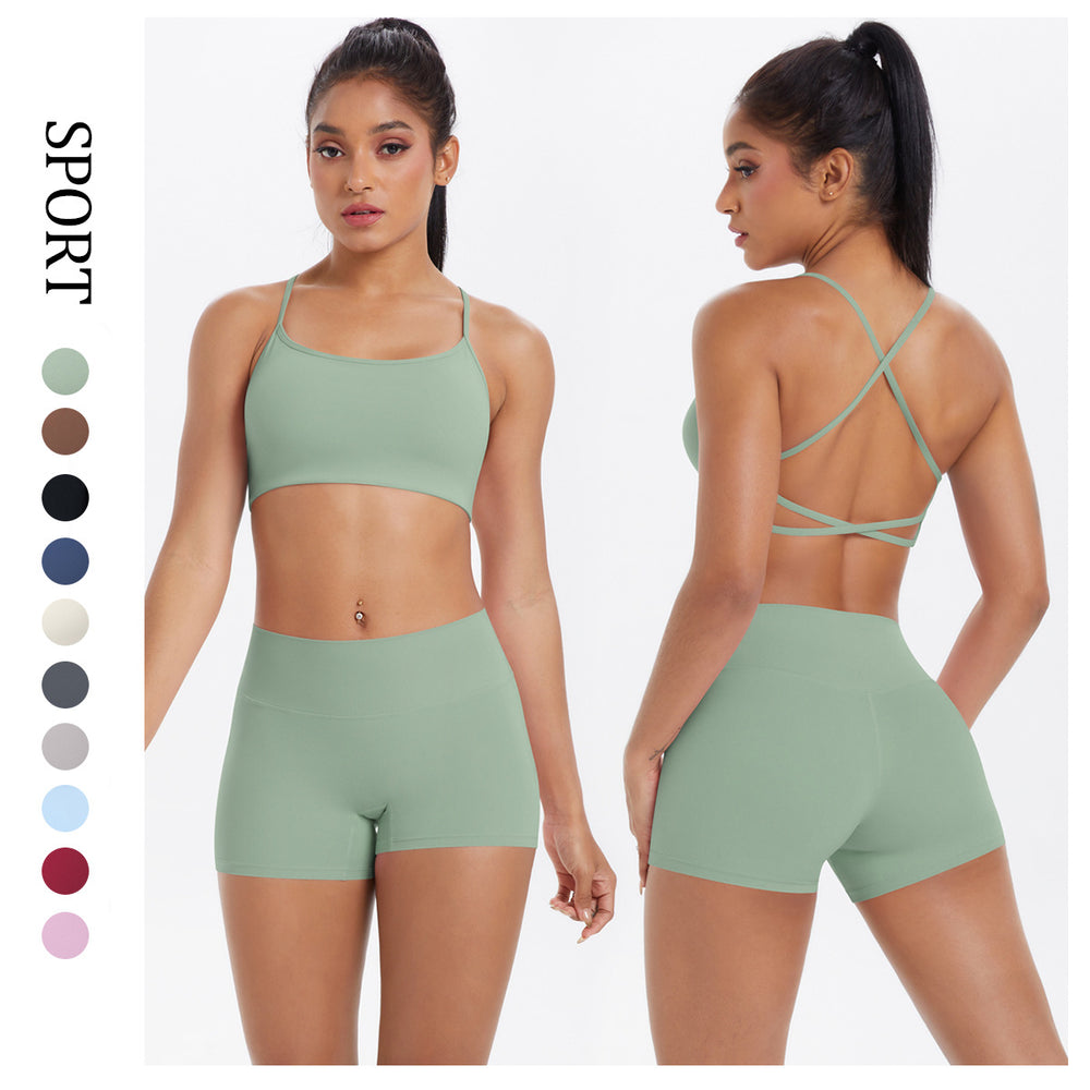 New outdoor casual cloud-like athletic yoga set - quick-dry, compression, criss-cross back, butt-lifting shorts workout outfit