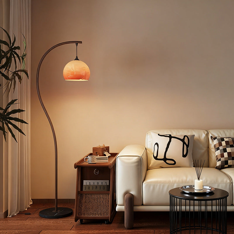 Vintage brown floor lamp s-shaped light luxury high-end ambiance fishing light living room sofa side bedroom bedside lamp