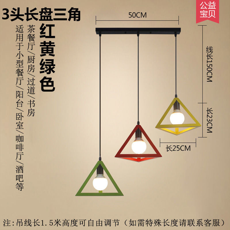 Nordic retro iron restaurant pendant light - three-light industrial style creative artistic small chandelier for hallway and dining room lighting