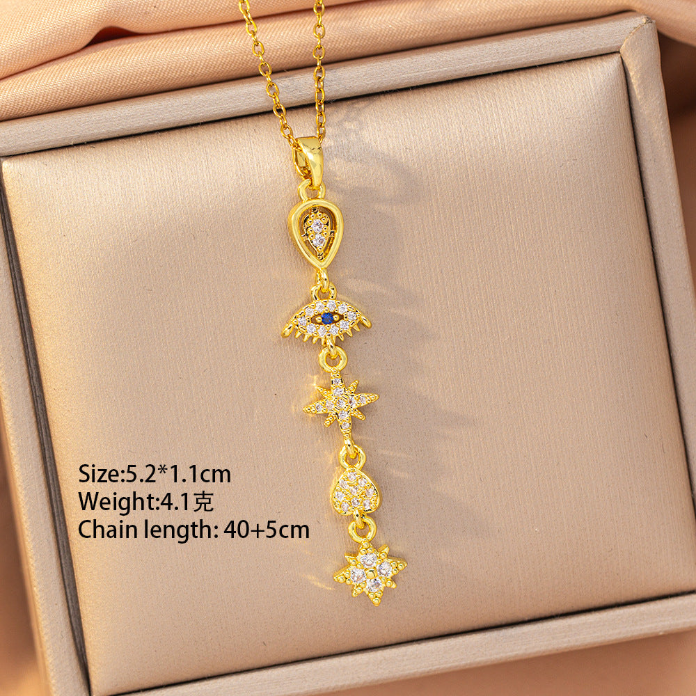 [titanium steel] cross-border popular copper micro-embedded tassel necklace for women 18k gold high-end accessible luxury fashion clavicle chain jewelry