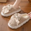 Sweet bowknot home cotton slippers women's autumn winter fleece-lined cotton slippers women's slippers men's closed-toe slippers postpartum shoes women
