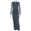 European and american style ins cross-border women's pleated bodycon v-neck bodycon dress long sleeve solid color streetwear one-step dress