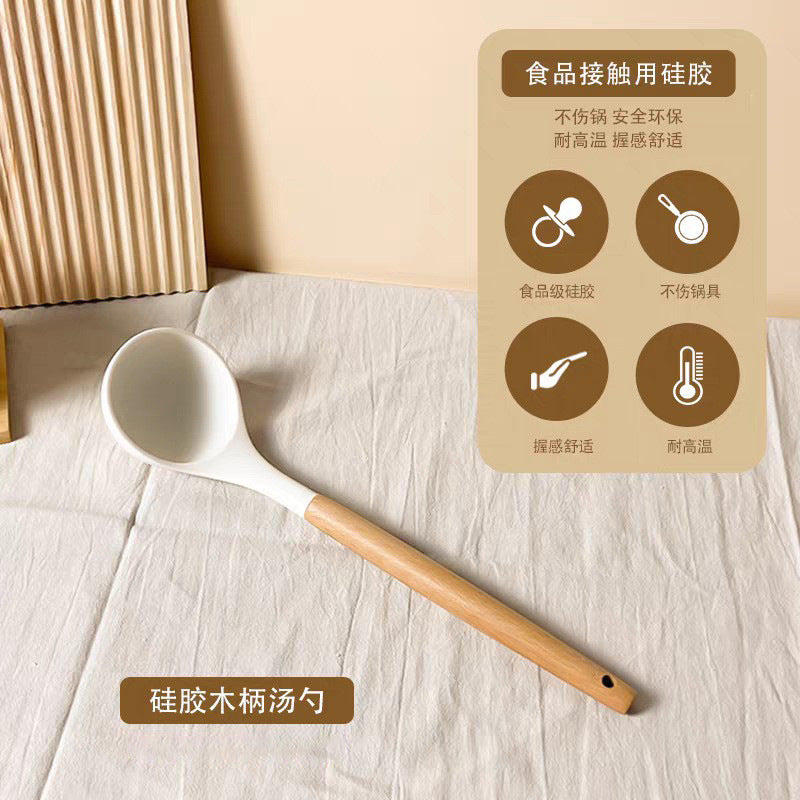 High temperature resistant wooden handle silicone kitchenware silicone spatula spoon three-piece set cooking spatula kitchen supplies non-stick spatula suit