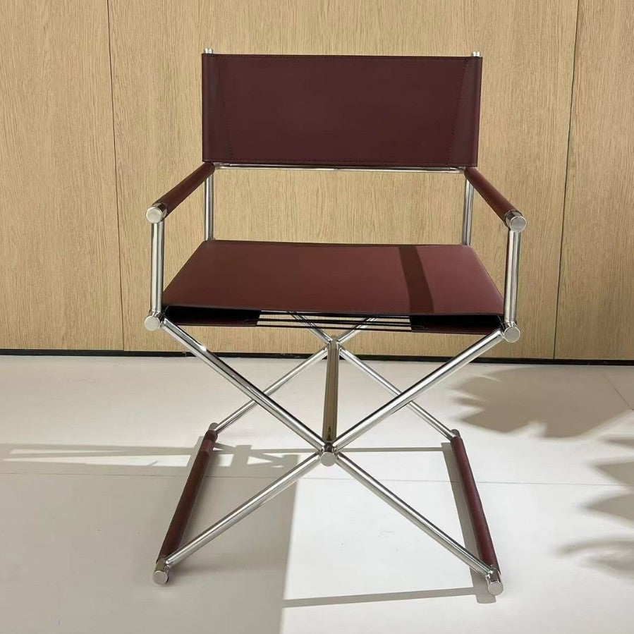 Vasily chair - vintage-inspired designer white stainless steel saddle leather folding leisure sofa chair/dining chair