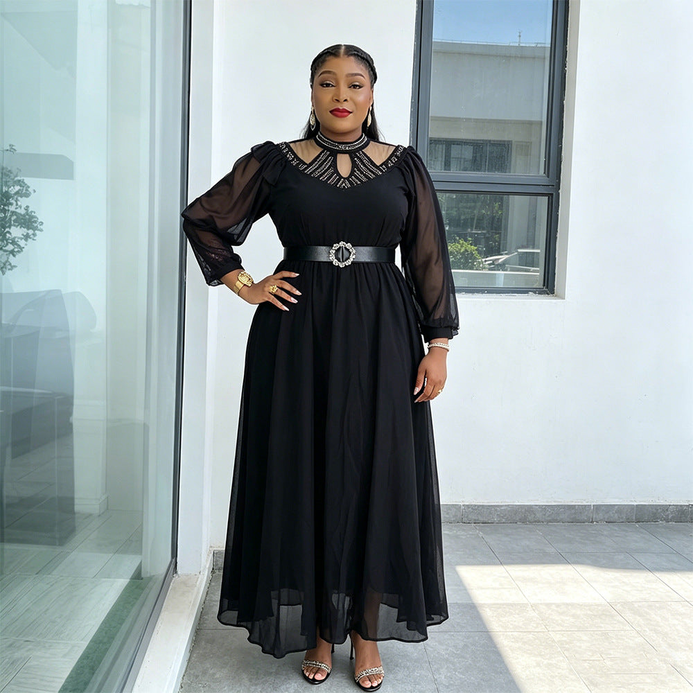 Aliexpress  plus size women's dress elegant fashion rhinestone belted chiffon evening gown