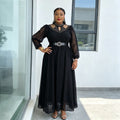 Aliexpress  plus size women's dress elegant fashion rhinestone belted chiffon evening gown