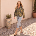 European and american cross-border e-commerce  polo collar long sleeve metal single-breasted leopard print casual washed denim jacket