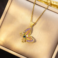 [titanium steel] fashion cross-border color zirconium butterfly necklace for women high-end light luxury versatile inlaid new sweater chain jewelry