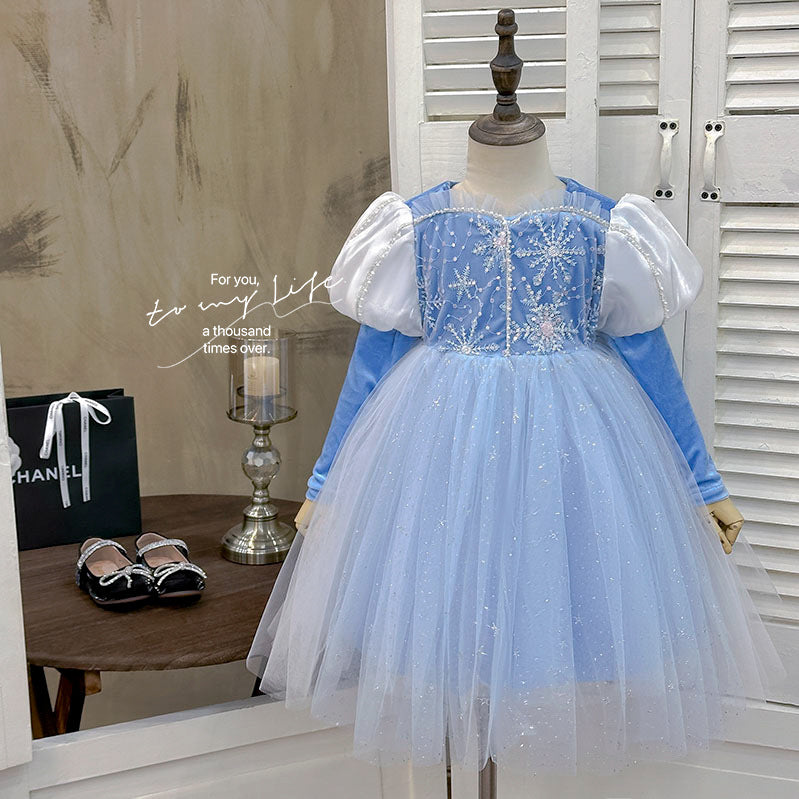 Girls' princess dress -  autumn collection - trendy girl's dress - blue mesh elsa tutu birthday gown
