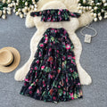 Floral off-the-shoulder bandeau cake dress two-piece set - women's summer sweet & sultry romantic maxi dress outfit