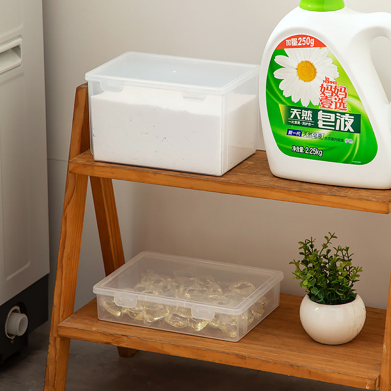 Household washing powder storage box with lid, dustproof sundries storage box, finishing box, transparent laundry bead box.