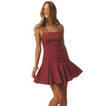 summer new arrival:  cross-border wine red polka dot floral dress - fitted waist ruffle hem mini dress for women
