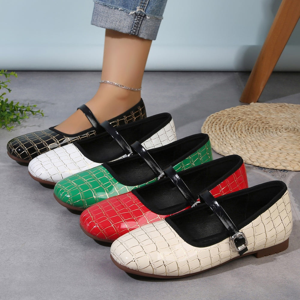 Exportplus size square toe mary jane leather shoes  spring & fall new arrivalflats one-word buckle women's shoes textureflatsflats