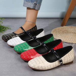 Exportplus size square toe mary jane leather shoes  spring & fall new arrivalflats one-word buckle women's shoes textureflatsflats