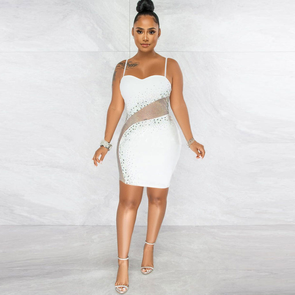 SK2445 European and American sexy slim-fitting, mesh hot diamond suspender dress