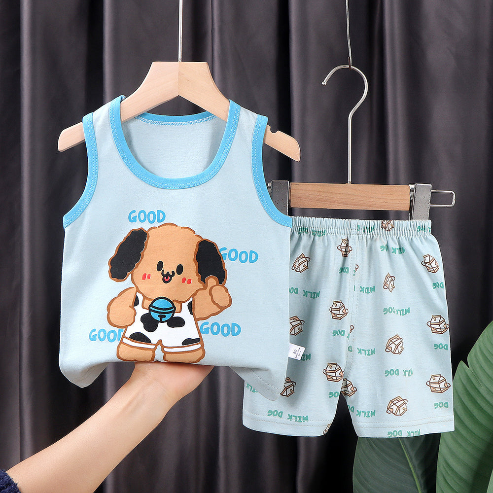Kids' tank top set - summer new arrival: pure cotton girls' shorts outfit, korean style sleeveless set for baby boys and girls