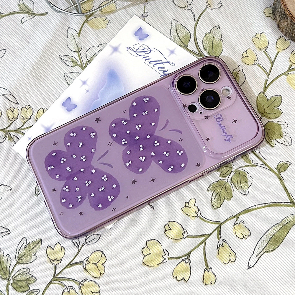 Purple glitter butterfly instant transformation case for iphone 17, apple 16, drop-proof full coverage soft case for girls, iphone 15 compatible