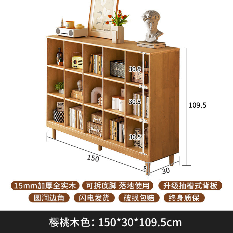 Solid wood short bookcase Walnut color locker American small cabinet Living room rack Record storage cabinet Locker