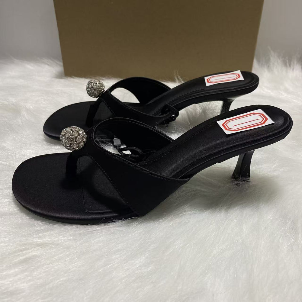 Za2025summer herringbone sandals round toe rhinestone low heel sandals women's fashion style daily sandals women's outwear