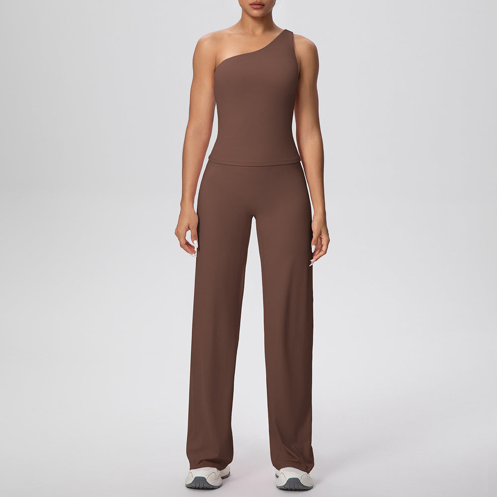 new cloud-like slimming peach hip yoga set - asymmetrical one-shoulder workout top & leggings - casual running & fitness outfit