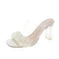 2024 new korean style fairy-themed transparent chunky heel square toe ruched sandals and slippers - women's summer high heel slides