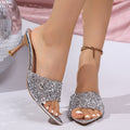 European and american plus size high heel slippers for women, new spring/summer 2026 collection, rhinestone and sequin embellished peep-toe stiletto sandals