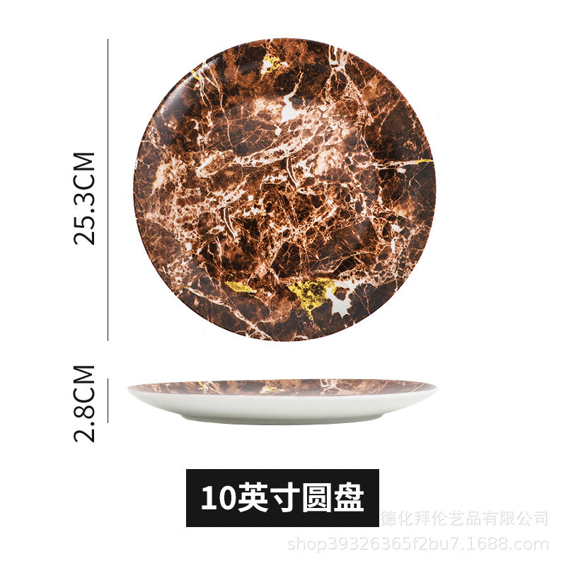 Ceramic marble pattern dinner plate - nordic theme restaurant western dinner plate - unique ceramic tableware - factory direct