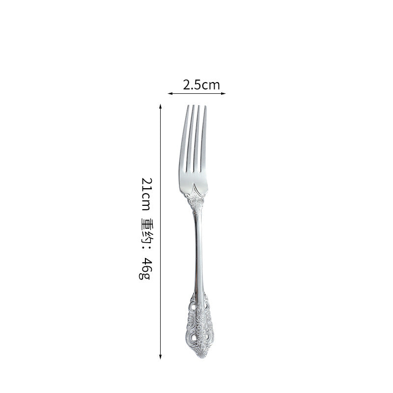 Island Qi stainless steel knife and fork spoon court retro relief steak knife and fork creative western tableware gift box four-piece set