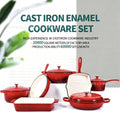 Household cast iron enamel non-stick pot seven-piece multi-purpose stew pot round frying pan steak plate baking dish pot set