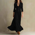 european and american women's clothing  independent station pure color button lapel three-quarter sleeve long skirt dress waist swing skirt
