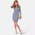 European and american cross-border e-commerce   new sexy fashion round neck backless striped women's long sleeve dress