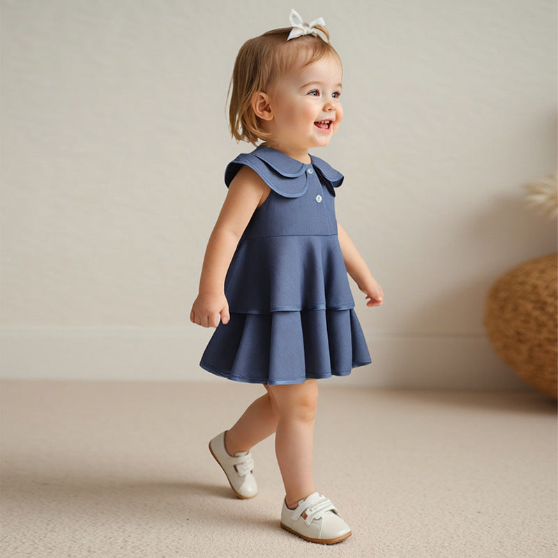 Princess dress kids girls summer new  fashion ruffle baby princess dress solid color korean style children's dress