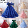 European and american style  girls' dress - mesh off-the-shoulder elegant birthday tutu dress - ready to ship
