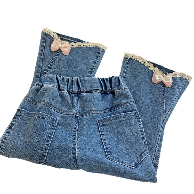 new year's girls' denim jeans - 3d bowknot flare leggings - trendy and stylish jeans for baby girls