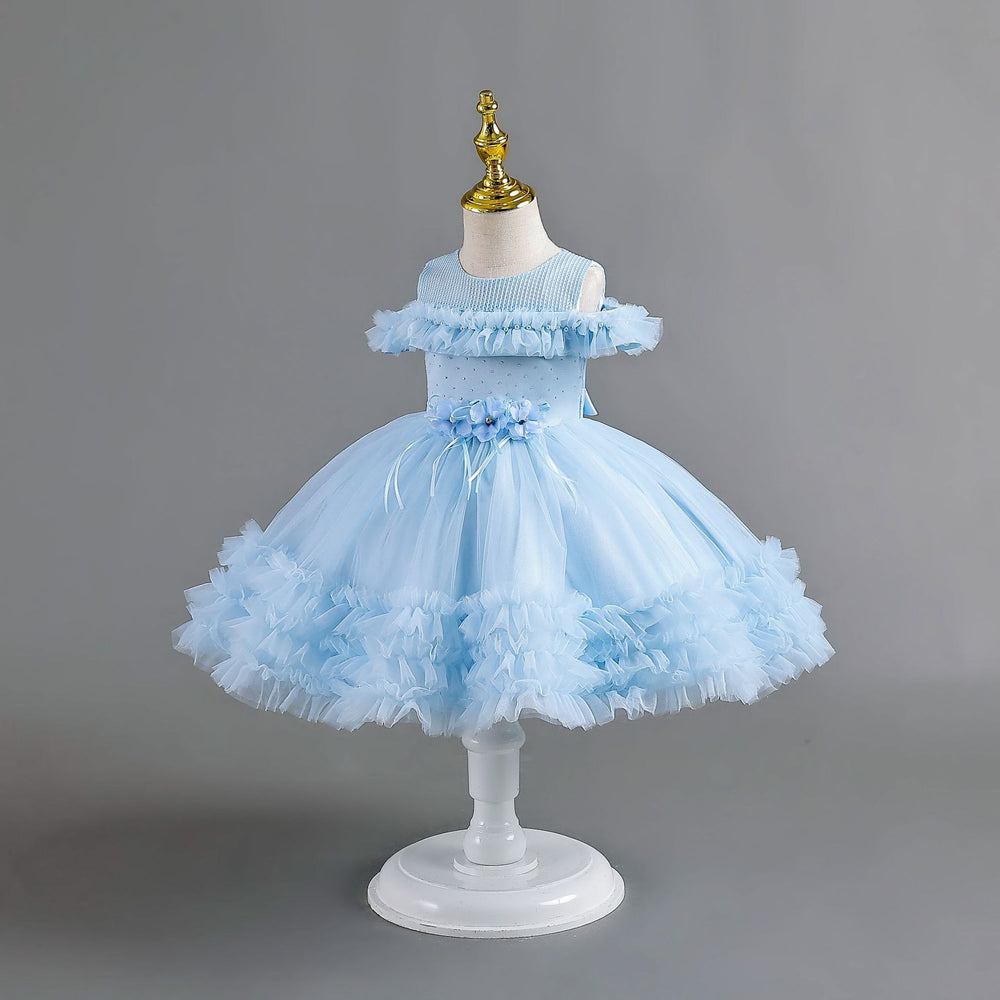 Ready-to-ship new children's formal dress - off-the-shoulder tulle princess dress for baby girls' first birthday